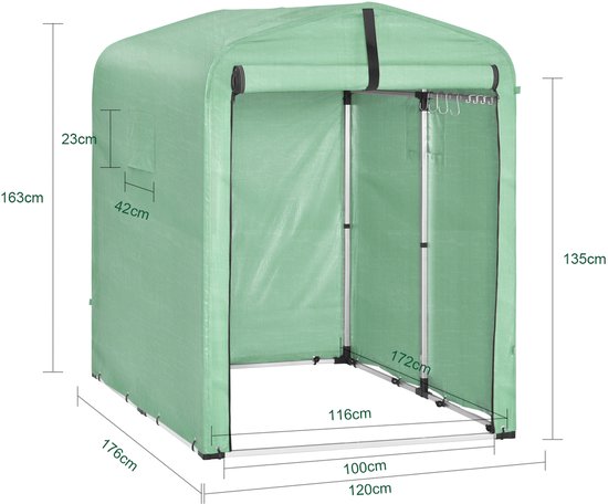 SoBuy KLS11-GR Tuinschuur, tuinhuis voor buiten, waterdicht, motorhuis met haken, garage voor fiets en gereedschap, fietsschuur, opslag en opslag, groen, 120 x 176 x 163 cm
