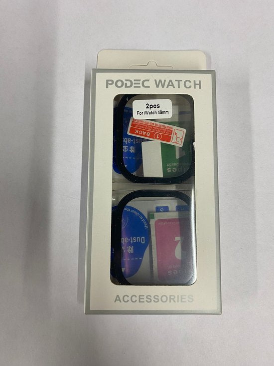 Hoesje geschikt voor Apple Watch Ultra - 49 mm Screen Protector - Podec Full Cover Hard Case - Zwart - 2 Stuks