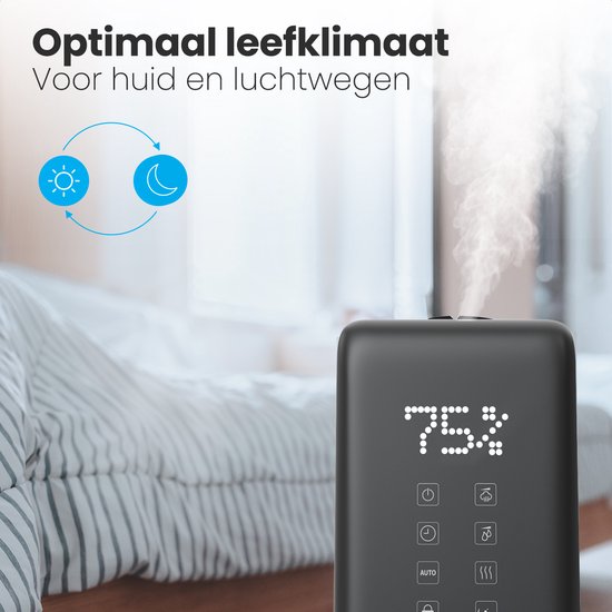 Auronic Luchtbevochtiger - 3 Vernevelingsstanden - 6L Tankcapaciteit - 60m2 - Inclusief Waterfilter - Zwart