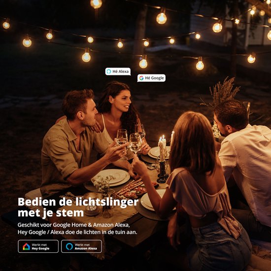FlinQ Smart Lichtsnoer Premium - LED Lichtslinger voor Buiten - Tuinverlichting 15 meter Lang Snoer - Slinger met RGB Lampjes - Sfeerverlichting / Partylights - Partyverlichting