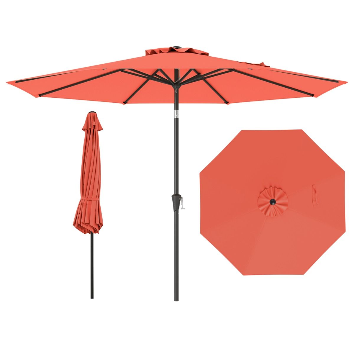 Coast 303x253 cm Terrasparasol Oranje – Kantelbare Parasol met Zwengel en 8 Baleinen voor Tuin, Terras en Zwembad