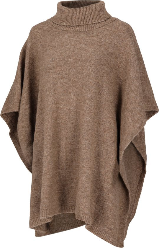 Heat Essentials - Poncho - One Size - Poncho Dames Omslagdoek - Gebreide Dames Poncho met Col - Taupe Melange