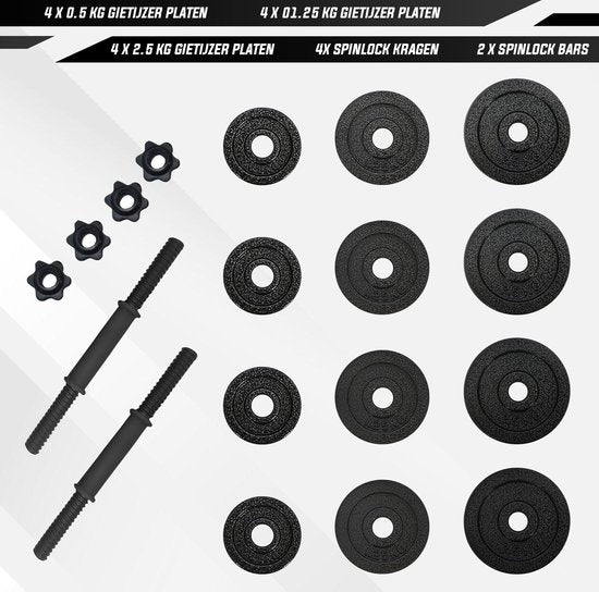 Fitby Dumbells 20KG - Dumbbells - Gewichten set - Verstelbare Dumbells - Halterset - Dumbell Set - Gietijzer - Inclusief Opbergkoffer