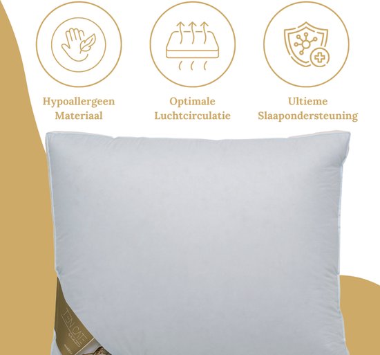 Ten Cate Hoofdkussen - Hoofdkussen Nekklachten - Ganzendons & Ganzenveren - Driekamer - Hoofdkussens - Geschikt voor rug-, zij- en buikslapers - Ergonomisch Boxkussen - 50x60 cm