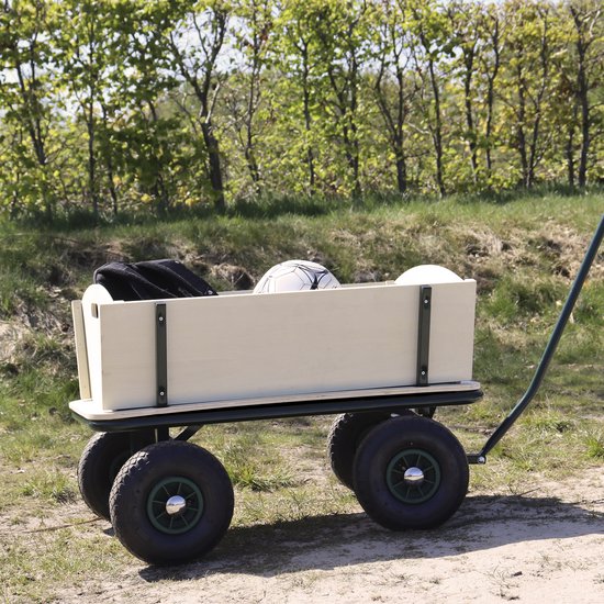 Sunny Billy Beach Wagon Bolderkar Groen - Blank hout - Bolderwagen met luchtbanden - 94x61x97cm