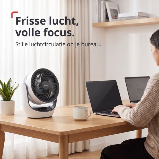 SwitchBot 22dB Draadloze Tafelventilator - Fluisterstille Oplaadbare USB Ventilator met App en Afstandsbediening - Stille Bureau Luchtcirculatie - 4 Standen & Timer - Wit
