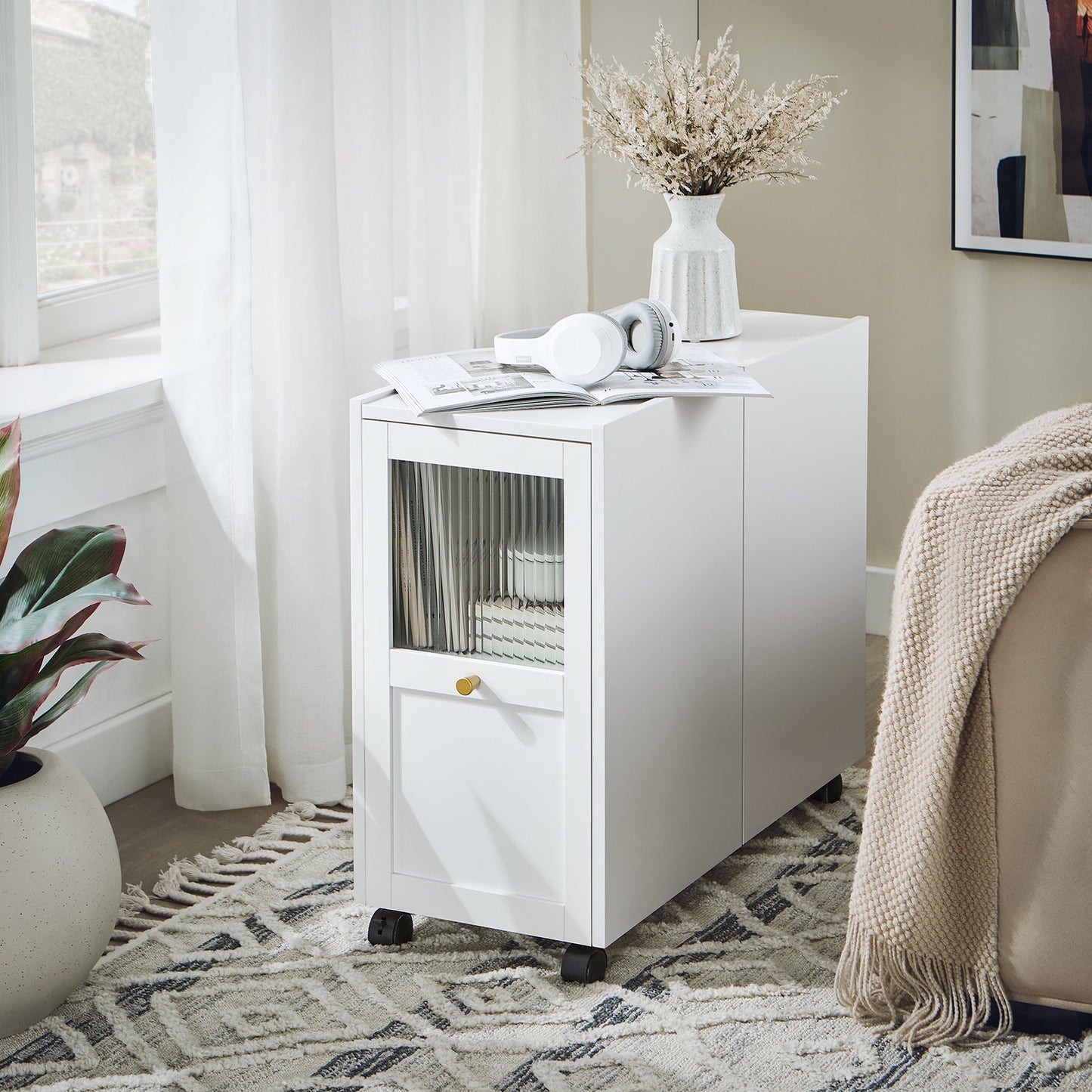 SoBuy FBT150-W Dossierkast Archiefwagen, Printerstandaard en Opbergrek voor Kantoor – Wit, 31 x 60 x 70 cm