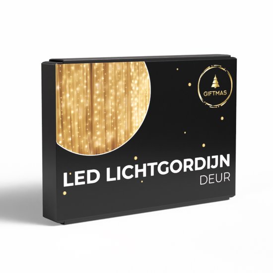 Giftmas Lichtgordijn – 200 LED’s Warm Wit – 1x2M – Voor Deur of Doorgang – Binnen en Buiten– Afstandsbediening – Sfeerverlichting - Kerstverlichting