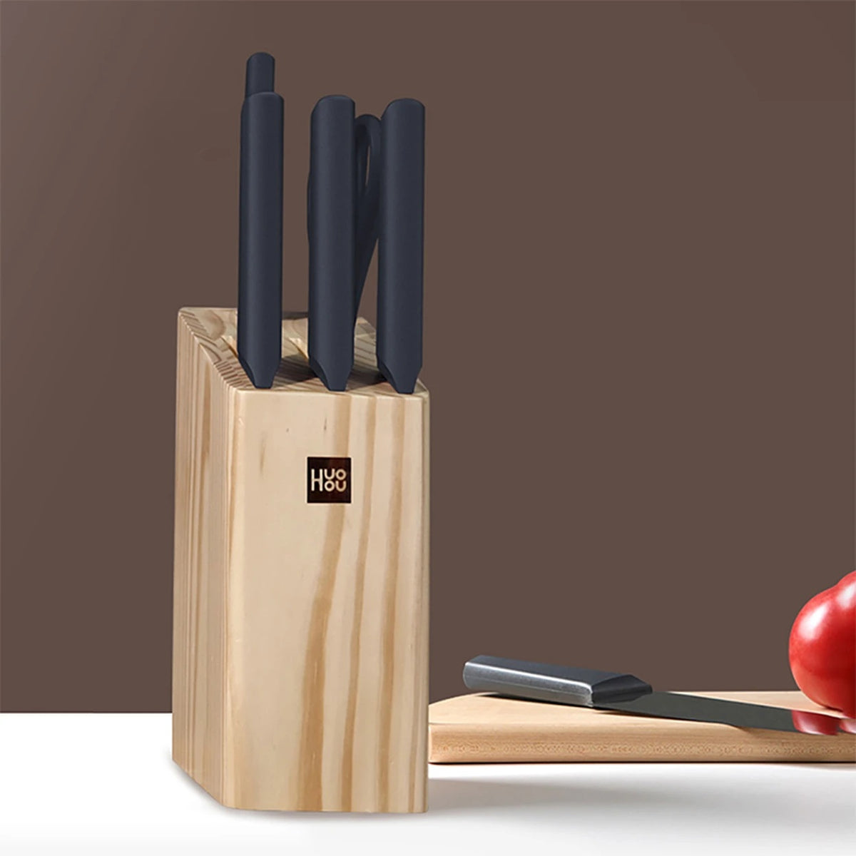 HuoHou Keukenmessenset met Houten Blok - 6-delig - RVS