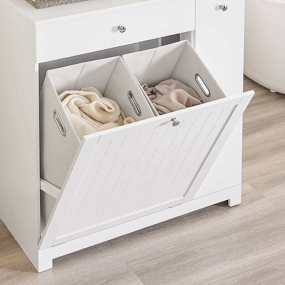 SoBuy Badkamermeubel met Wasmand, Lade en Schuifvak – 78 x 38 x 90,3 cm – Waterdicht & Functioneel – Landelijk Design – Wit