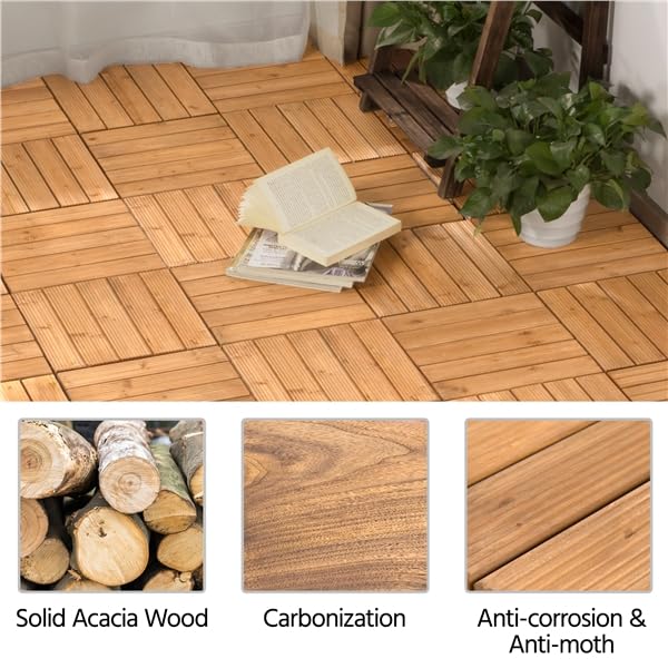 Yaheetech 27-stuks Terrastegelset - 30,8 x 30,8 cm - Natuurlijk Hout