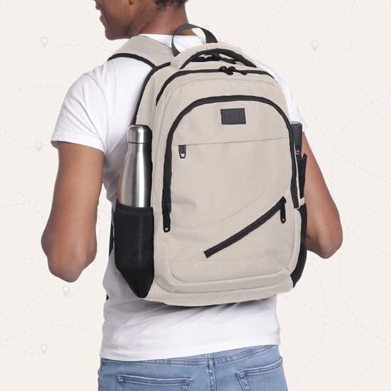 TRVLMORE Rugzak met Levenslange - Rugtas met 15,6 Inch Laptopvak - Schooltas - Spatwaterdicht - Heren en Dames - Jongens en Meisjes - 28L - Champagne