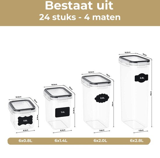 Stosh Voorraadpotten - Voorraadbussen - Snoeppot - 24 Stuks - BPA vrij - Kunststof
