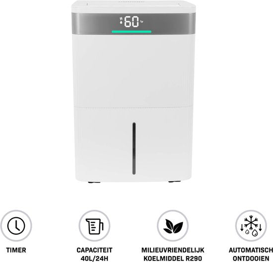VONROC Luchtontvochtiger – 40L/dag – 5,5L watertank – Wifi & app-bediening –Zilverionenfilter & carbon filter
