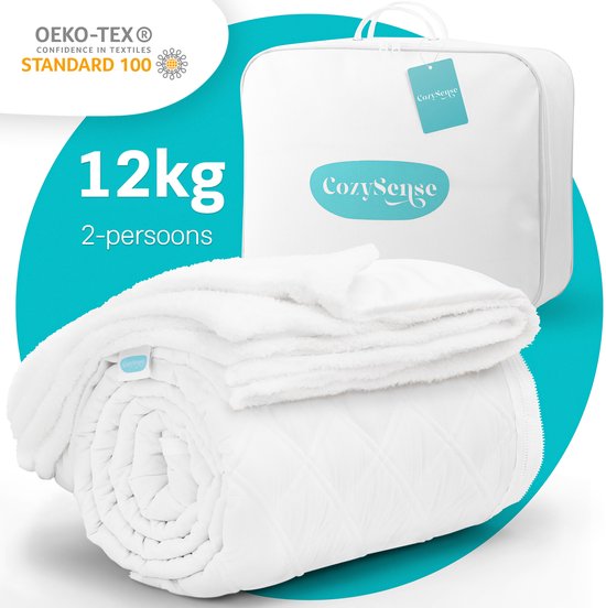 CozySense® Verzwaringsdeken 12 kg - 2-persoons - Weighted Blanket - Zwaartedeken met GLASS-Flow® Drukverdeling - Inclusief Wasbare Hoes - 200x200 cm - Wit