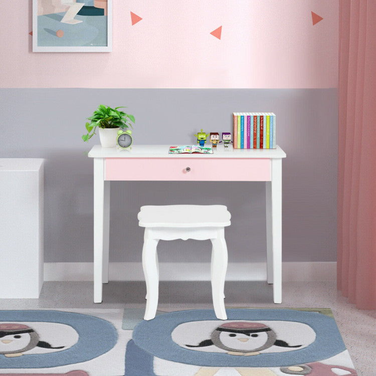 Coast Opmaaktafel - Kaptafel/Make up Tafel Met Spiegel en Krukje - 70 x 34 x 95,5 cm - Wit