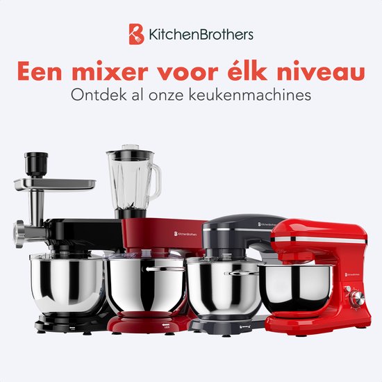 KitchenBrothers - Keukenrobot - 5L - Keukenmixer - 1200W - Rood