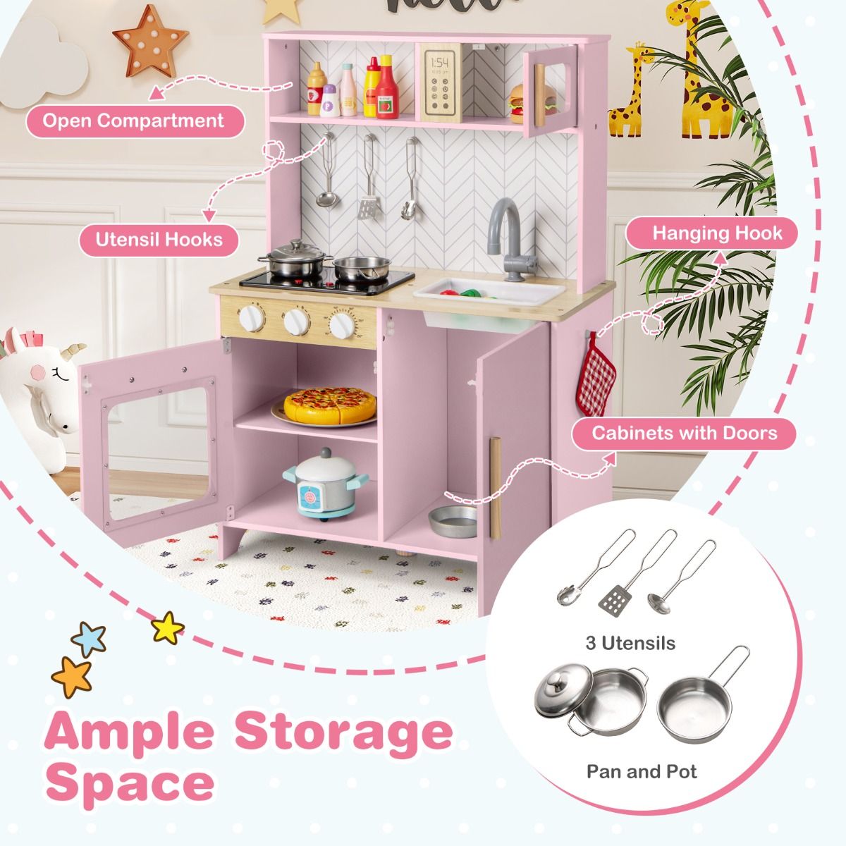 Coast Houten Speelkeuken voor Kinderen - licht en geluid - magnetron en oven - roze