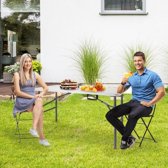 LifeGoods inklapbare tafel campingtafel 120x60 cm - opvouwbaar & verstelbaar - weerbestendig - wit/grijs