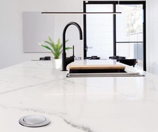 Perel Pop-upstekkerdoos, 3 stopcontacten met randaarde (type F), 2 USB-poorten, montagegat 71 mm, gebruik binnenshuis, zwart/grijs