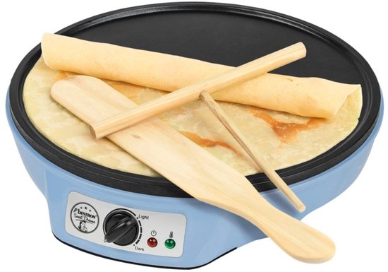 Bestron Pannenkoekenmaker - ASW602B - 1000W - Crêpemaker - 30cm - Blauw - Incl houten stapel en verdeler - 5 jaar garantie