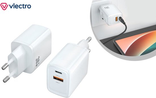 Vlectro - 2-in-1 adapter voor supersnel laden - Wit - 1 adapter