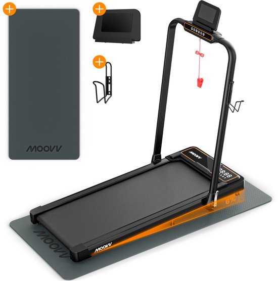 Moovv SmartStep Pro v2 Incline - Loopband Inklapbaar met 6% Hellingfunctie 1-12km/u - Met Accessoires - Walking Pad - Inklapbare Treadmill - Opvouwbare Wandelband Elektrisch - Fitness voor Thuis
