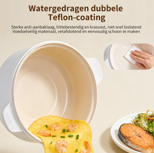 Plodon Elektrische Hotpot 2,4L - Antiaanbaklaag - 27 x 22 cm - Met Stoommandje