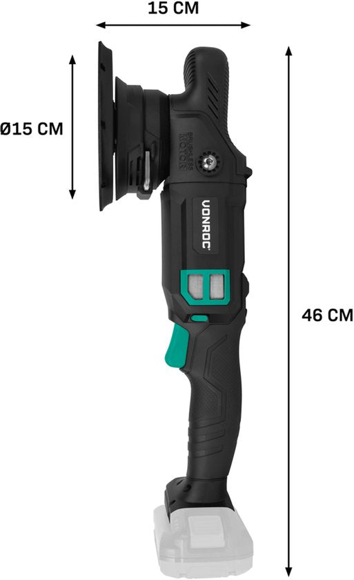 VONROC PRO Polijstmachine 20V - Ø 150mm - Borstelloze motor - Zachte start elektronica - Incl. Steunschijf - Excl. Accu en snellader