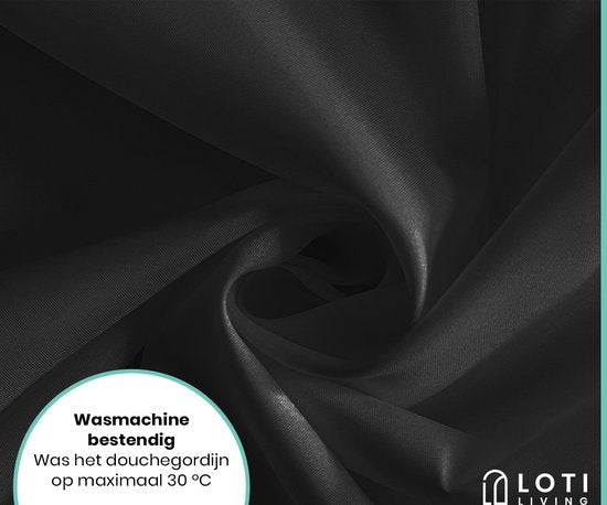 Loti Living Douchegordijn Anti Schimmel – Zwart - Inclusief ringen – Waterdicht - Polyester - Douchegordijn 180x200 cm