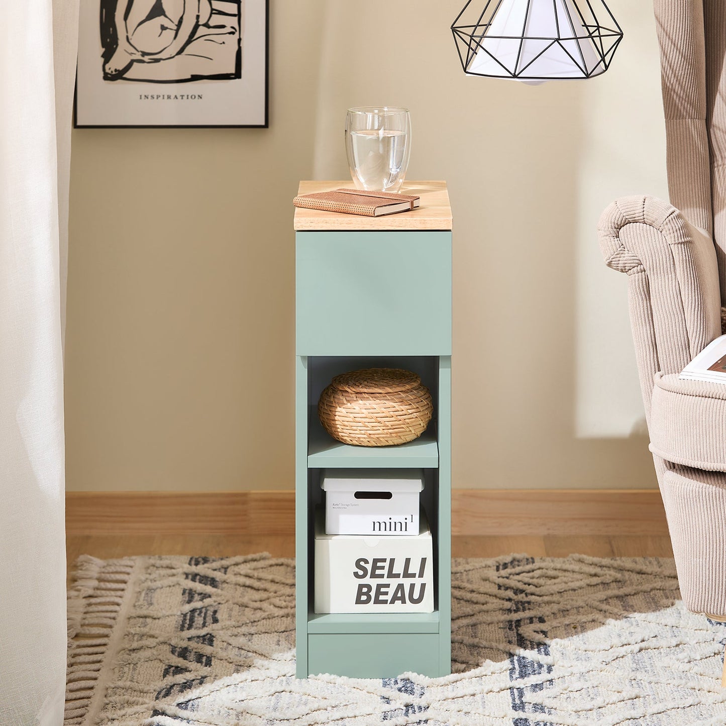 SoBuy FBT111-GR Nachtkastje Groen 20x35x60 cm – Compacte Bijzettafel met Lade