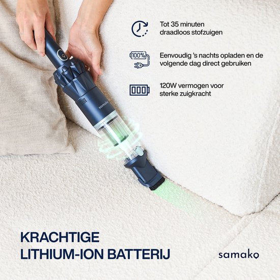 Kruimeldief NanoDetect 120W - Kruimelzuiger Snoerloos - Krachtige Handstofzuiger - Draadloos - Autostofzuiger - Samako