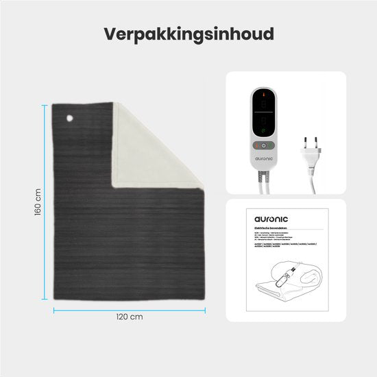 Auronic Elektrische Deken - 160 x 120cm - Warmtedeken - 1 Persoons - 3 Warmtestanden - Pluche - Verwarmingsdeken - Antraciet