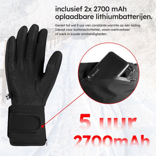 Saaf Light Verwarmde Handschoenen – Oplaadbaar – 3 Warmtestanden tot 68°C – Water- en Winddicht – Touchscreen Tip – Zwart – Maat L