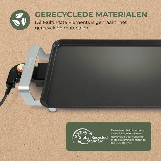 Bourgini Elements - Grillplaat - Bakplaat - PFAS-Vrije keramische anti aanbaklaag - 46 x 26 cm - 4-6 personen - GRS gecertificeerd gerecyclede materialen