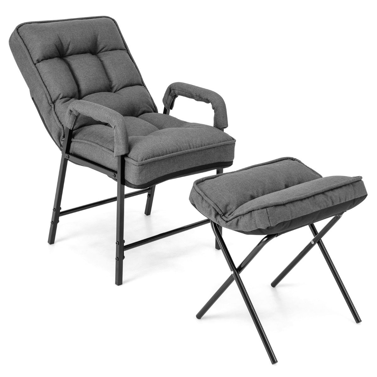 Coast AkzentStuHl + Ottoman gemaakt van linnenstof met verstelbare rugleuning en metalen frame grijs