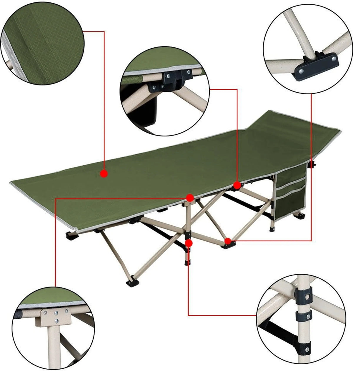 Yaheetech Opvouwbaar Veldbed & Campingbed 150 kg Draagvermogen Met Draagtas – Legergroen – Metaal En Polyester