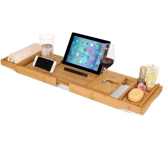 LifeGoods Badplank - Uitschuifbaar - voor in Bad - 74.5 tot 108.5 cm - met Houder - Hout