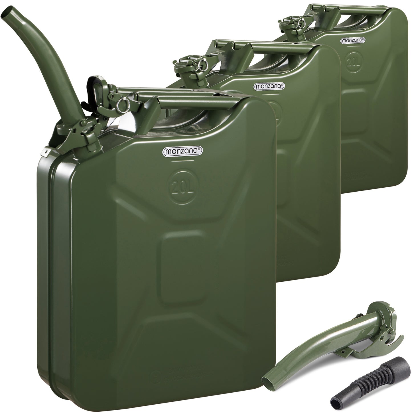 Monzana Jerrycan Benzine – 3 Stuks a 20 Liter – Olijfgroen