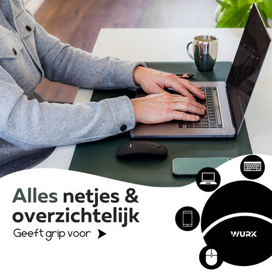 WURK - Professionele bureauonderlegger van kunstleer - Bureau-accessoires - Muismat XXL- Met kabelklem - 90x45 - Donkergroen