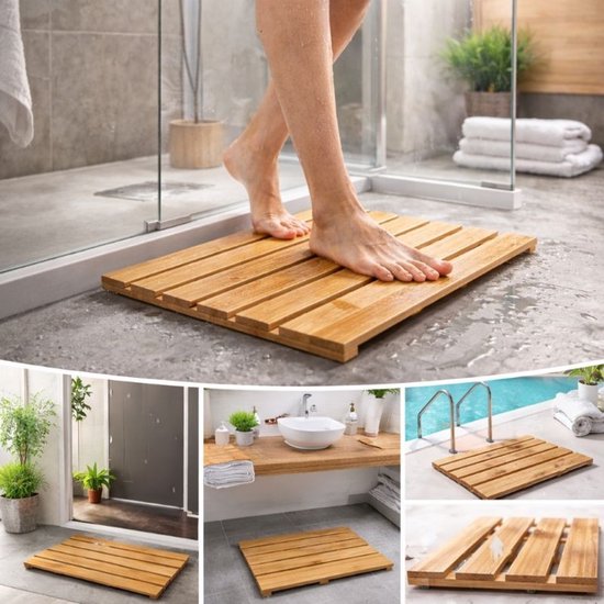Ceruzo Douchemat Bamboe – Antislip Badmat – 50 x 30 cm – Saunamat
