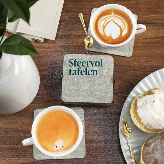 Castagnola Kunstlederen Onderzetters – Onderzetters voor Glazen – Design Onderzetters met Houder – Leren Onderzettersset met metalen houder – Leder – Set van 10 - Gemêleerd Groen - 10x10cm