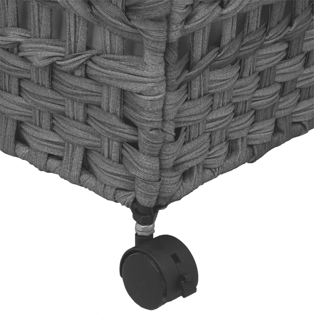 vidaXL Wasmand op Wielen 66 x 35 x 60 cm - Rattan - Grijs - 3 Vakken - Inklapbaar