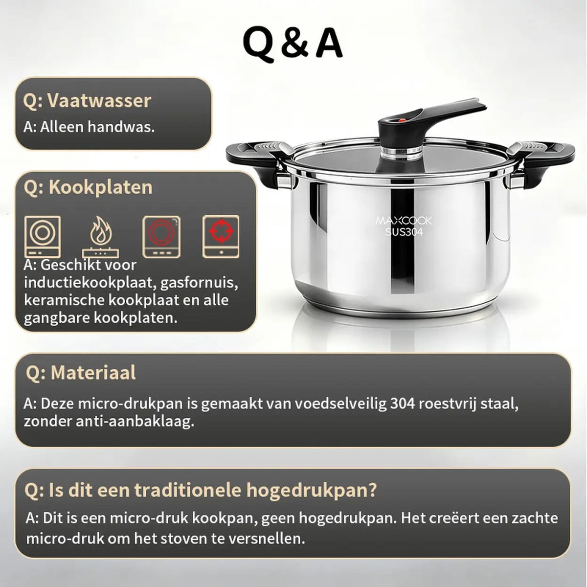 Maxcook Microdruk Soeppan met Deksel - RVS 304 - 24 cm - 6 L