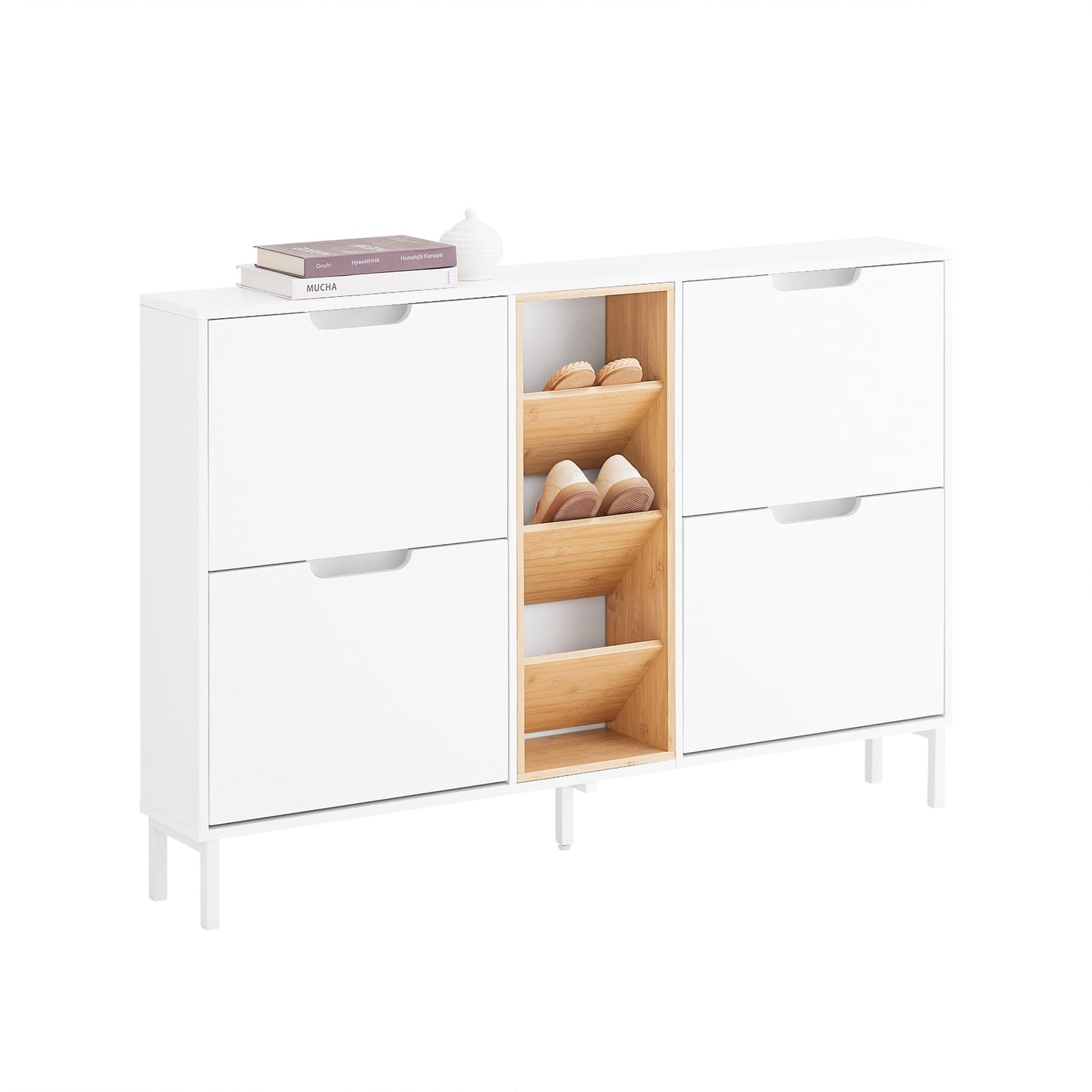 SoBuy Schoenenkast FSR183-WN - 4 Kieplades - 3 Open Vakken - 126 x 19 x 85 cm - Wit