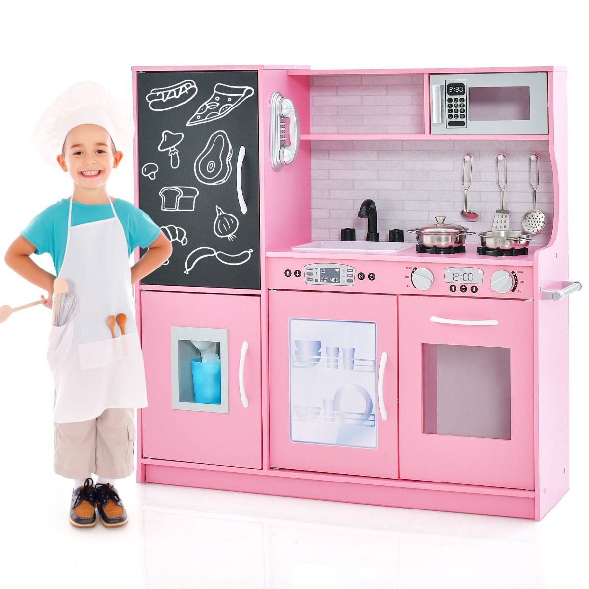 Coast Kinderkeuken - complete speelkeuken met accessoires - magnetron, ijsmachine, vaatwasser en oven - roze