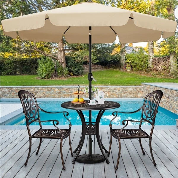 Yaheetech Ronde Tuintafel Ø78 x 75 cm - Brons - Metalen Balkontafel met Parasolgat
