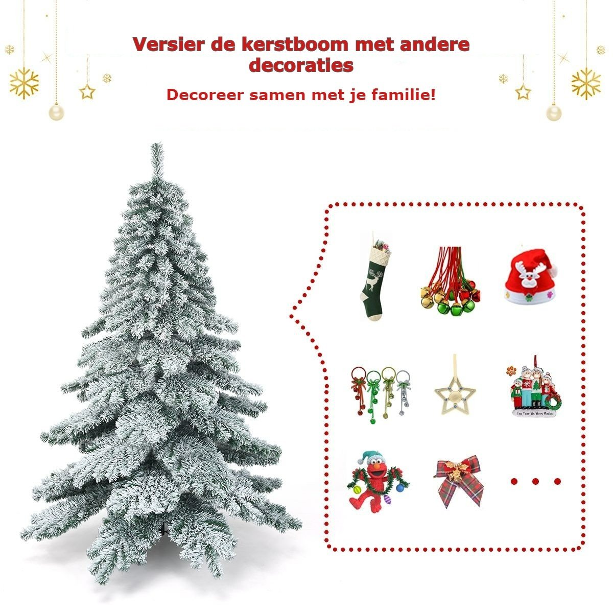 Coast - Kunstkerstboom - Met Sneeuwvlokken - Groen + Wit - 180 cm