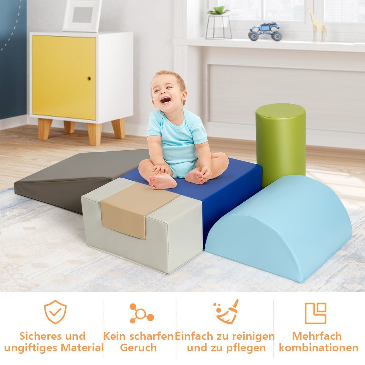 Coast 6-delige zachte bouwblokken, grote bouwblokken voor kinderen, gigantische bouwblokken, bouwblokken van foam, bruin