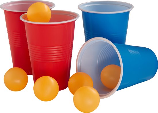 tectake® Beerpong Tafel - Met Feestdecoratie - LED-verlichting - Bierpong Tafel in Hoogte Verstelbaar en Inklapbaar - Drankspel met Accessoires - 100x Plastic Bekers, 6x pingpongballen, Kaartspel met Kaarten